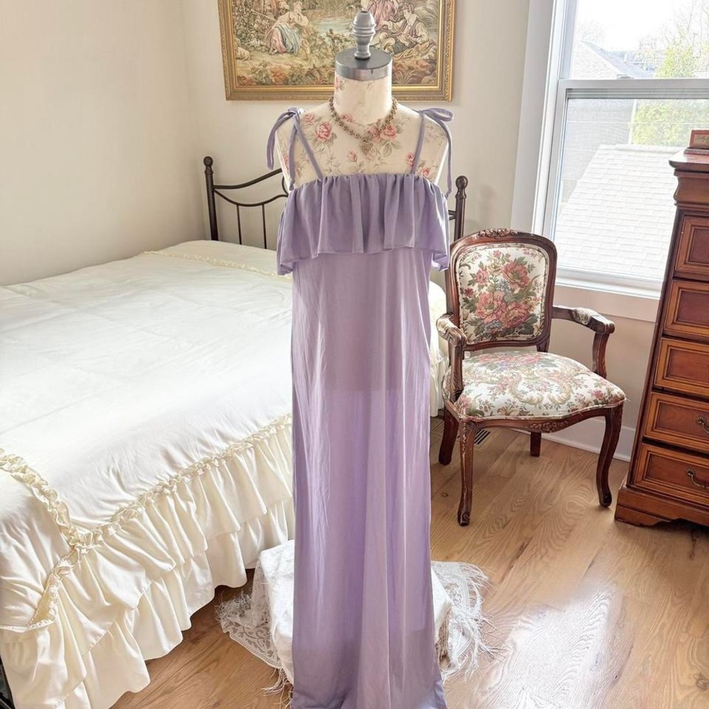 lavender maxi dress ‎ handmade 70s fits like a small soft lavender maxi dress
